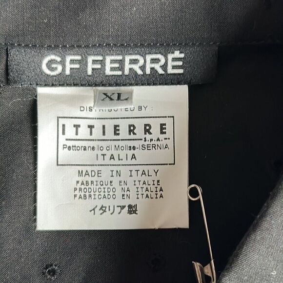 GF FERRE Vintage Printed Embroidered Black Button Up Shirt Eyelet Slim Fit M-L - Picture 12 of 14